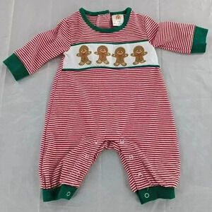 Red Stripped Long Sleeve Gingerbread Romper Size 3 Months